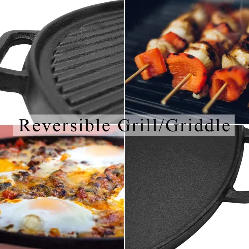 Miniatura 3 de Parrilla/Plancha Reversible de Hierro Fundido con Doble Mango para Estufa de 12 Pulgadas