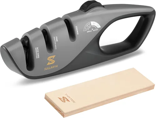 Afilador de cuchillos, 5 afiladores de cuchillos de cocina de ajuste de precisión con trampa de cuero y sistema de 3 etapas para reparar, restaurar
