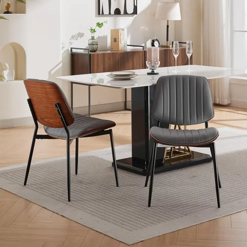 Miniatura 14 de Juego de 4 sillas de comedor, modernas patas de metal negro de cuero sintético para sala de estar, cocina, comedor