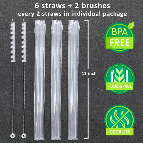 Miniatura 3 de LEPCY Pajitas reutilizables de 11 pulgadas para vaso Stanley y Simple Modern de 30 onzas. 6 popotes de repuesto de plástico + 2 cepillos