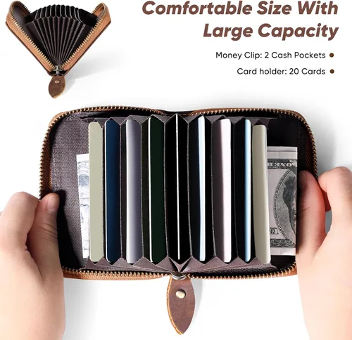 Miniatura 6 de KE'VERSO Cartera pequeña para tarjetas de crédito, con cremallera para hombres y mujeres, Marrón