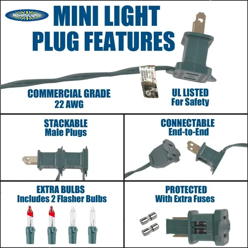 Miniatura 6 de Novelty Lights Mini luces incandescentes tradicionales de 50 pies, 100 bombillas, color morado sobre cable verde con espacio de 6 pulgadas, grado
