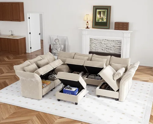 Miniatura 8 de LLappuil Reposabrazos/respaldo para sofá modular modular, personaliza sofás con ángulo ajustable, color caqui Tool Free Assembly Chenilla caqui