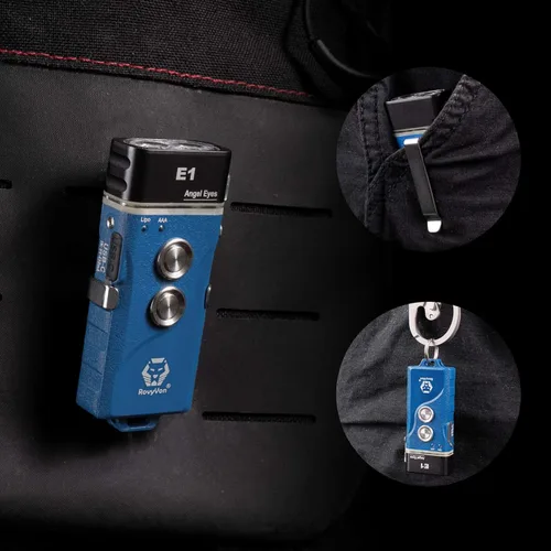 Miniatura 6 de RovyVon Angel Eyes E1 Mini linterna EDC de 700 lúmenes, llavero recargable, fuente de alimentación de doble batería con batería USB-C y AAA