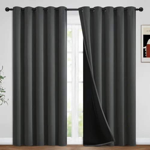 Miniatura 83 de Yakamok Cortinas negras, cortinas de ventana con aislamiento térmico y eficiencia energética para dormitorio, cortinas opacas completas y cortinas