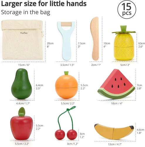 Miniatura 4 de PairPear - Juegos de comida de juguete de madera para cocina de niños, juego de frutas de corte de alimentos de juguete para niños de 3 años