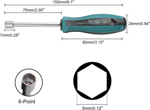 Utoolmart Destornillador de llave de vaso de 0.118 in, destornillador de tuerca hexagonal, destornillador de llave de tuerca hexagonal de acero