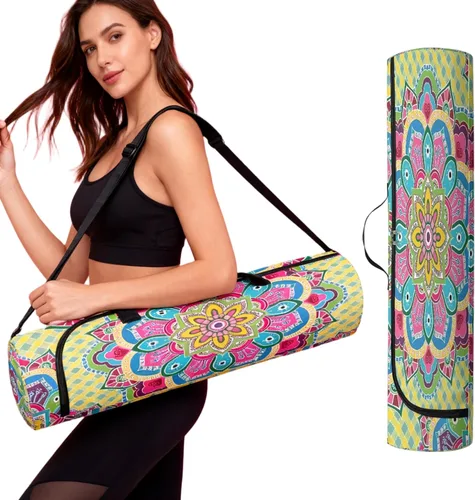 Miniatura 4 de Mandala Yoga Mat Bolsa Portador Cremallera Completa Tamaño Extra Grande 7.9 in*29.9 in Correa Ajustable Pilates Gimnasio Tote Bag Ejercicio