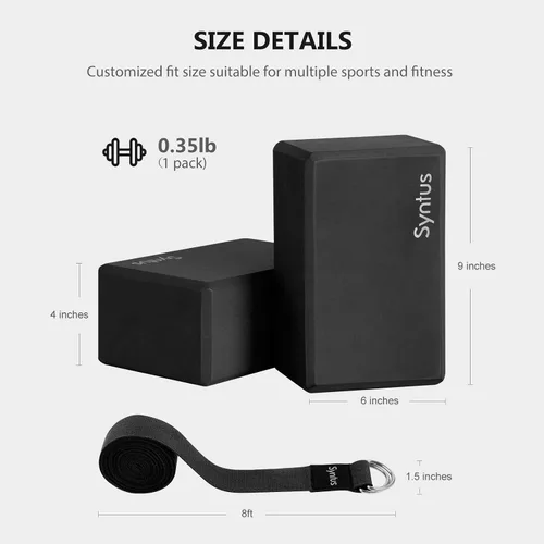 Miniatura 2 de Syntus Yoga Block and Yoga Strap Set, Soft Non-Slip Yoga Blocks 9×6×4 inches, 8FT Metal D-Ring Strap for Yoga, General Fitness, Pilates, Stretching
