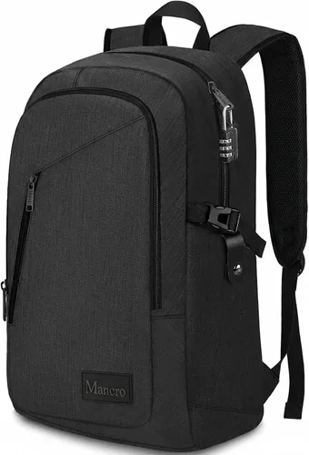 Miniatura 8 de Mancro Mochila para laptop de viaje de negocios, bolsa delgada antirrobo para laptop con puerto de carga USB para hombres y mujeres, bolsa