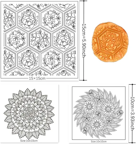Miniatura 2 de Hojas de sello de textura de silicona prémium para joyas de arcilla polimérica y aretes de arcilla, juego de 3 patrones florales y únicos, fácil