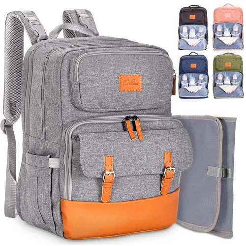 Miniatura 12 de PILLANI Mochila para Pañales de Bebé - Bolsa Grande para Niños y Niñas, Mochila Impermeable para Pañales - Bolsas de Pañales de Viaje con R. Beige