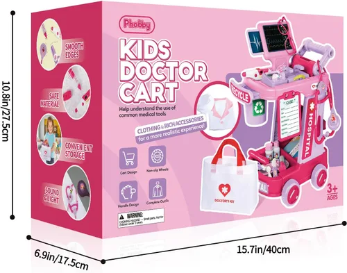 Miniatura 9 de Phobby Kit de Doctor para Niños Pequeños de 3, 4, 5 años, juego médico de simulación para niños con bolsa y disfraz, juguete de carrito de médico