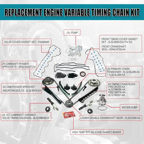 Miniatura 3 de Triton Kit de cadena de distribución de aceite + bomba de agua Phasers VVT compatible con 5.4L 2004-2009 Ford F 150 5.4L 2005-2010 Lincoln Navigator