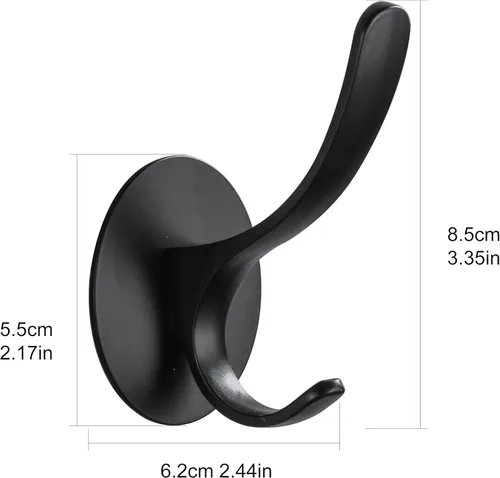 Miniatura 4 de Paquete de 2 ganchos adhesivos para toallas, color negro mate 304, ganchos para toallas de mano de acero inoxidable para baño, cocina, montaje