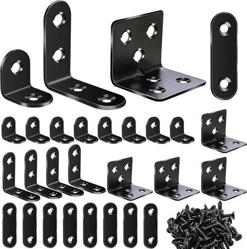 Miniatura 9 de mxuteuk 96 piezas de soportes planos rectos de acero inoxidable, soporte de metal, placa de reparación, soportes de metal para madera
