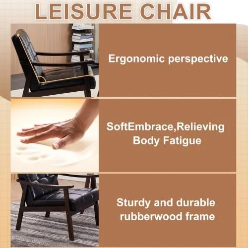 Miniatura 5 de HopeHope Sillón de madera tapizado de poliuretano moderno, de 29.5 x 27.2 x 33.1 in, 400 libras, color negro, sillas de invitados, sillas