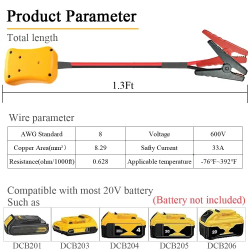 Miniatura 2 de Cabos de puente con adaptador compatibles con batería Dewalt 20V, 1.3 pies 8AWG portátiles, cables de puente de batería Dewalt para automoción