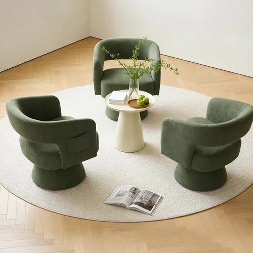 Miniatura 10 de ClinQ Silla giratoria de barril acento, juego de sillas redondas tapizadas de teddy extragrandes, silla de tocador moderna de lujo de 360°