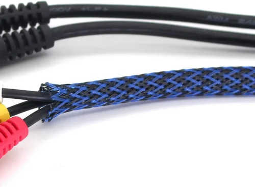 Miniatura 3 de Protector de cable expandible de PET negro y azul para cable de carga USB, cable de alimentación, cable de audio y video, puede proteger al perro