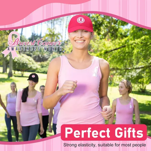 Miniatura 2 de 24 sombreros de concientización sobre el cáncer de mama, gorras de béisbol de cinta rosa a granel, gorra de béisbol ajustable, sombrero de algodón