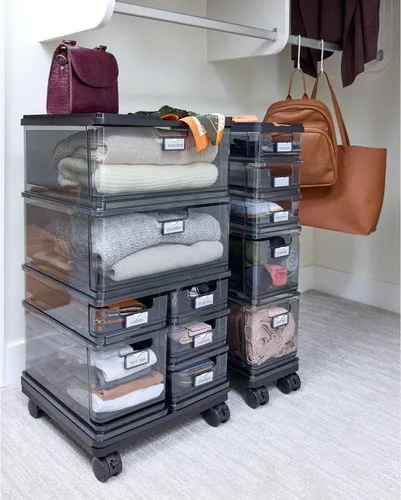 Miniatura 6 de iDesign The Sarah Tanno Collection - Carrito organizador pequeño de cosméticos apilable de 5 cajones, ahumado/negro Humo/Negro
