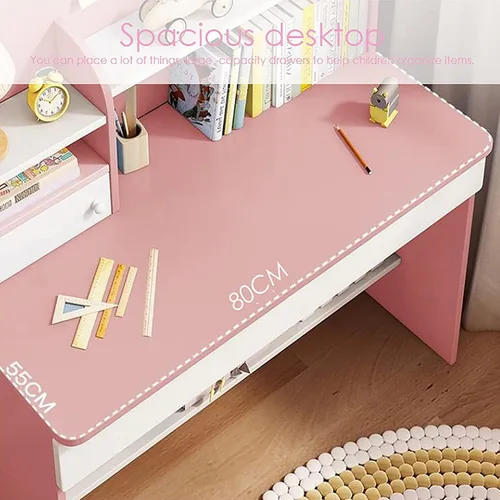 Miniatura 4 de QQXX Adorable juego de escritorio y silla de estudio, mesa de estudio escolar de madera con cajones y silla, escritorio de estudio para estudiantes