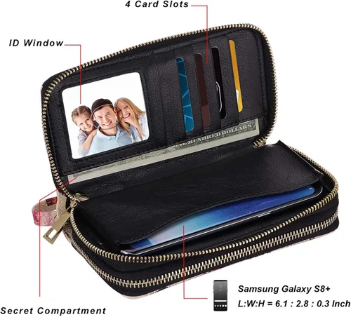 Miniatura 5 de HAWEE - Cartera para teléfono celular, con dos cierres y correa larga extraíble para la muñeca, para mujer