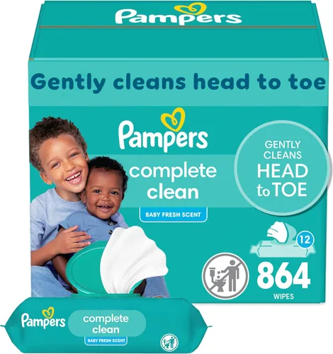 Miniatura 23 de Pampers Toallitas para bebé, limpieza completa y perfumada para bebé, limpia suavemente de la cabeza a los pies, 72 en total (1 paquete abatible)