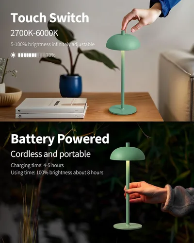 Miniatura 4 de Juego de 2 lámparas de mesa LED inalámbricas pequeñas de 12 pulgadas, lámpara de escritorio portátil impermeable, luces de batería recargable