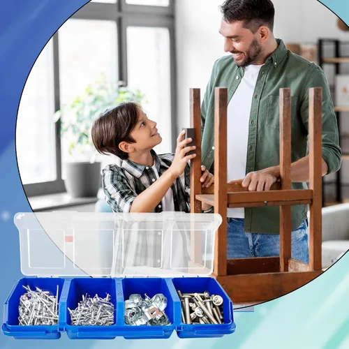 Miniatura 7 de Caja organizadora de tornillos de 8 piezas, caja de piezas de tornillo con 4 compartimentos, tapa translúcida, contenedores de herramientas