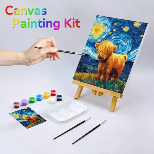Miniatura 2 de VOCHIC Kit de pintura en lienzo predibujado para pintar para adultos, kits de fiesta, pintura y sorbo, suministros de fiesta, lienzo de 8 x 10