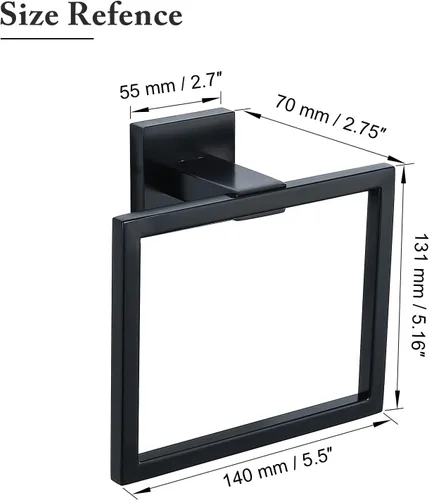 Miniatura 6 de TQKAG Toallero negro mate para toallas de baño, soporte para toallas de mano de acero inoxidable, perchas cuadradas para toallas montadas en la pared