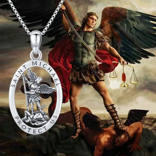 Miniatura 2 de Brisskaari Collar ovalado de San MiguelSan Cristóbal para mujeres y hombres plata de ley 925 collar con colgante de amuleto de San Patricio arcángel
