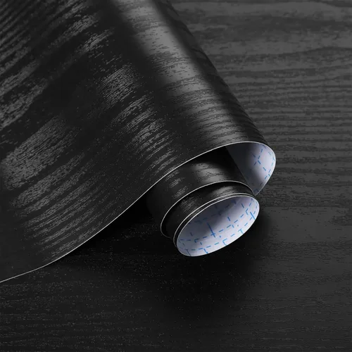 Ismoon Papel tapiz de contacto negro para despegar y pegar, papel de contacto de grano de madera de 17.5 x 118 pulgadas, papel de contacto para
