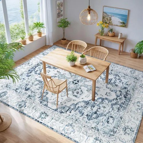 Miniatura 63 de Syalife 6x9 Alfombra Lavable para Área, Ultra Suave Antideslizante, Pila Baja, Alfombra Vintage Resistente a Manchas para Sala de Estar, Alfombra