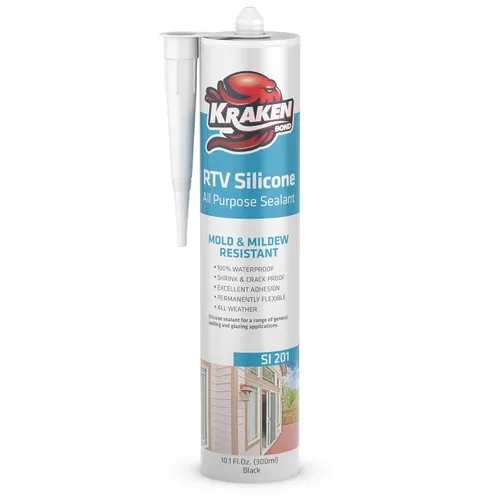 Miniatura 2 de Kraken Bond Sellador de silicona negro resistente al agua Cartucho de 100 a 10 onzas líquidas, RTV silicona para calafatear cocina y baño, todo uso