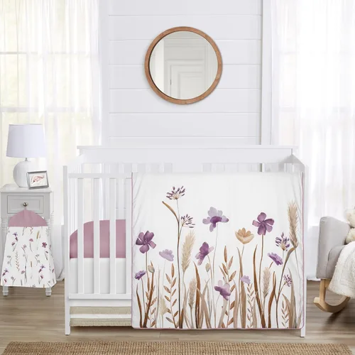 Miniatura 14 de Sweet Jojo Designs Juego de ropa de cama para cuna de bebé niña con hojas florales rosadas y blancas, bohemio, bohemio, acuarela, flores botánicas
