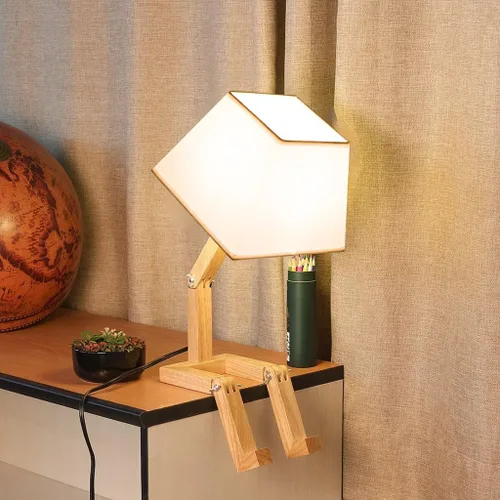 Miniatura 8 de Bonita lámpara de escritorio, lámparas de mesa de robot regulables, lámparas de noche de madera para dormitorio, estudio, oficina, sala de estar