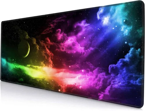 Miniatura 13 de Alfombrilla de ratón grande para juegos con bordes cosidos, tapete de escritorio Galaxy, tapete extendido para teclado, tapete de escritorio de goma
