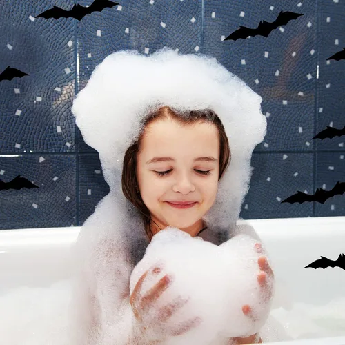 Miniatura 4 de Nuanchu 30 calcomanías antideslizantes de murciélago negro para bañera, calcomanías antideslizantes para peldaños de baño de terror, apliques