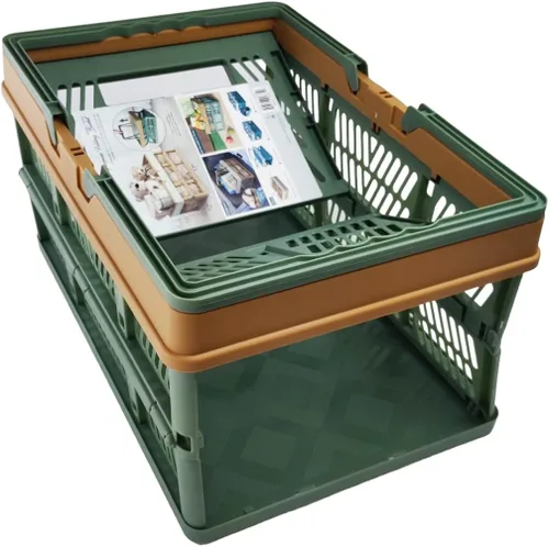 Miniatura 4 de Cesta de plástico plegable duradera con 2 asas, cestas de compras reutilizables para comestibles; pequeñas cajas de almacenamiento plegables