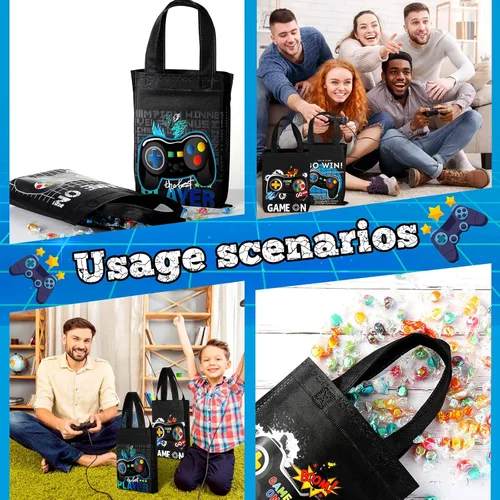 Miniatura 7 de Ferraycle Paquete de 24 bolsas de regalo con temática de videojuegos, recuerdos de fiesta de videojuegos, no tejidas, reutilizables, con asas