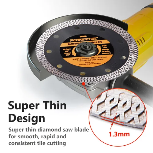 Miniatura 5 de POWERTEC Hojas de sierra de diamante de 4-1/2 pulgadas para amoladora angular, paquete de 5, borde de malla turbo súper fino para cortar porcelana
