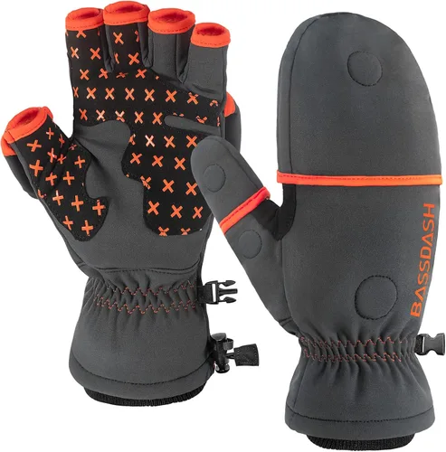 BASSDASH WinteFlex Guantes de pesca en hielo aislantes con protección contra el frío, sin dedos, resistentes al agua para hombres y mujeres, para
