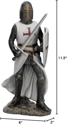 Miniatura 8 de Ebros - Figura de caballero espadachín medieval con capa blanca de 11.5 pulgadas de alto, traje real medieval de armadura, caballero de la cruz