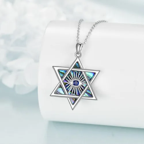 Miniatura 22 de YFN Collar de estrella de David de plata de ley, concha de abulón, árbol de la vida, joyería judía, regalos para mujeres y hombres