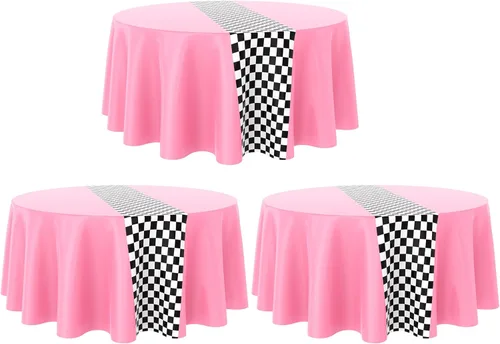 Miniatura 15 de Oudain 3 piezas de suministros para fiesta de cumpleaños de autos, decoraciones para fiestas de carreras, mantel redondo de carreras con bandera a