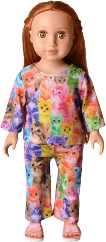 Miniatura 78 de QPANCY Conjunto de pijamas a juego para niñas y muñecas, pijamas de manga larga para otoño e invierno