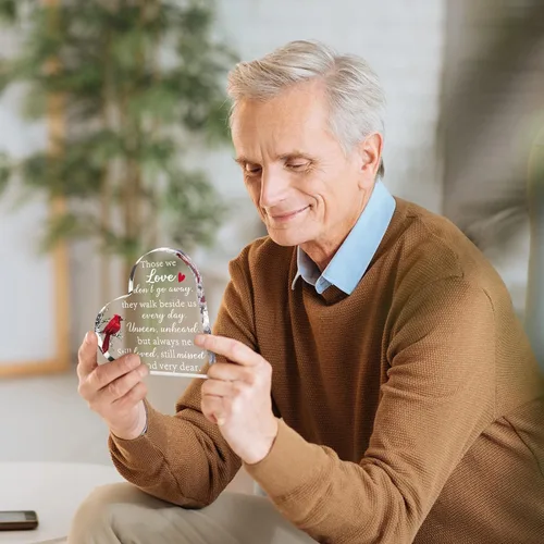 Miniatura 5 de Regalos conmemorativos por la pérdida del padre o la madre, corazón acrílico conmemorativo de cardenal rojo para duelo, regalos de condolencia